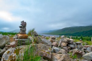 Cairns on a mountainside