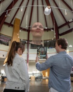NHTI students explore augmented reality in the NHTI Student Center.