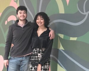 Student artists Elvin Colon and Seda Tuncok, who created the mural in NHTI’s new Restorative Room 